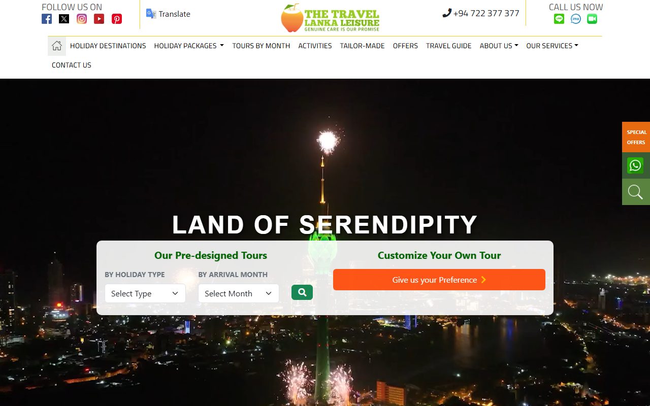 The Travel Lanka (Sri Lanka) website screenshot