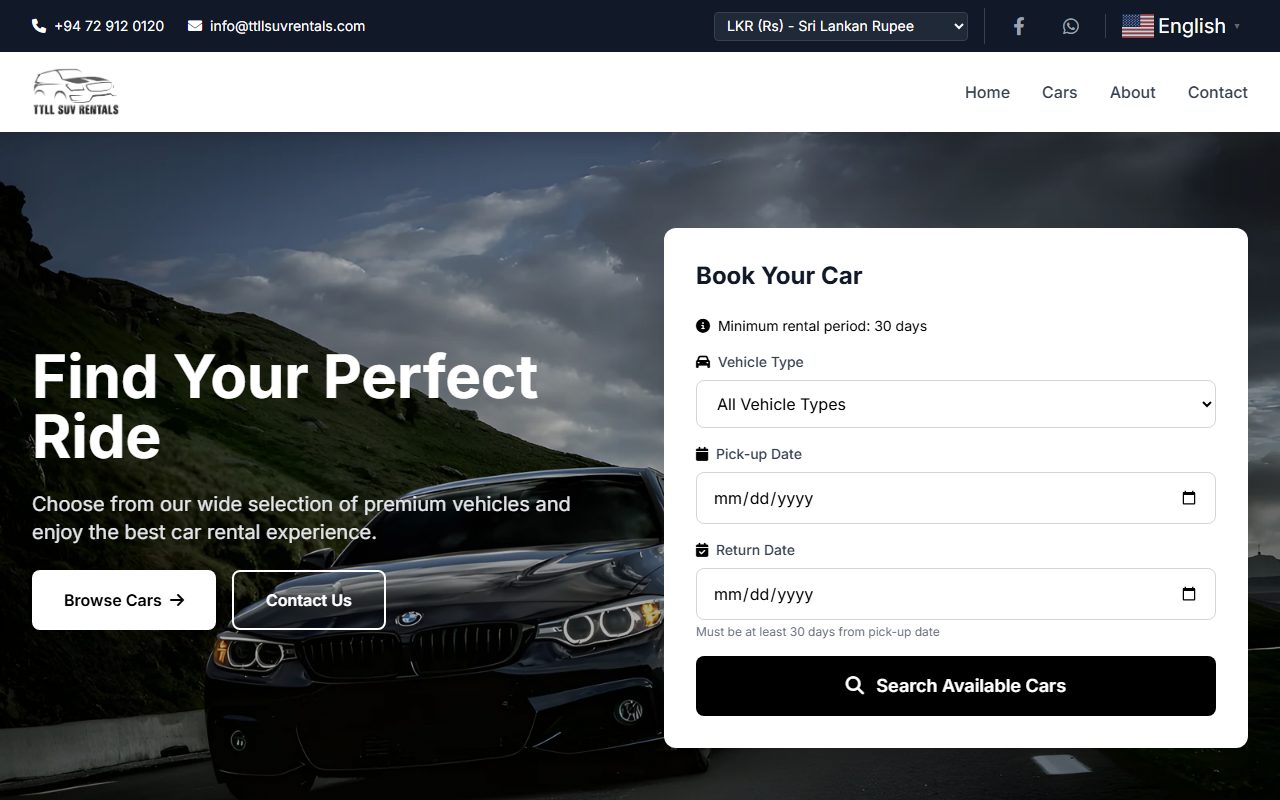 TTL SUV Rentals (Sri Lanka) website screenshot